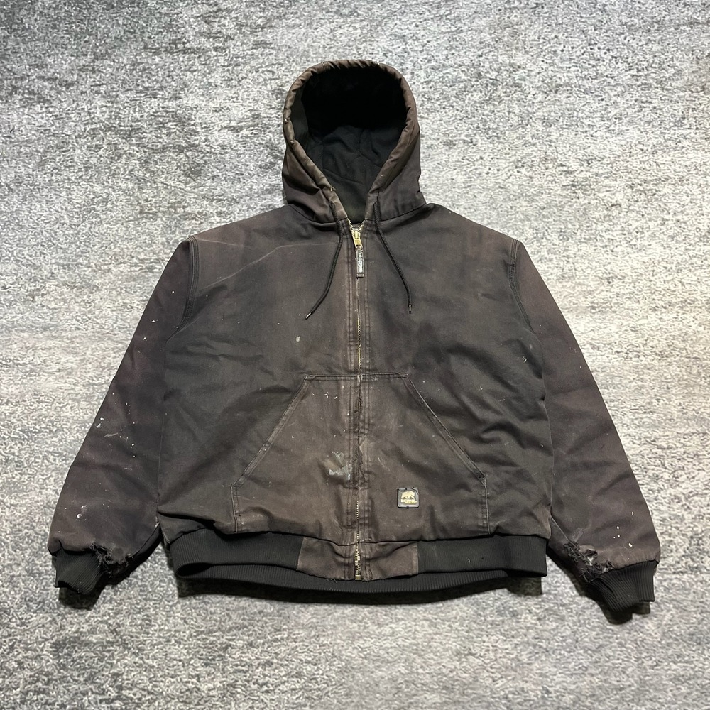 Berne Jacket Hooded Canvas Bomber Mens‎ XL Workwear Quilt Lined Distressed Faded
